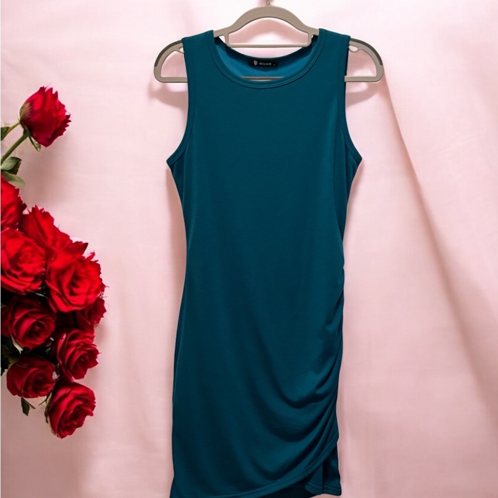 BTFBM Chic Teal Sleeveless Mini Dress